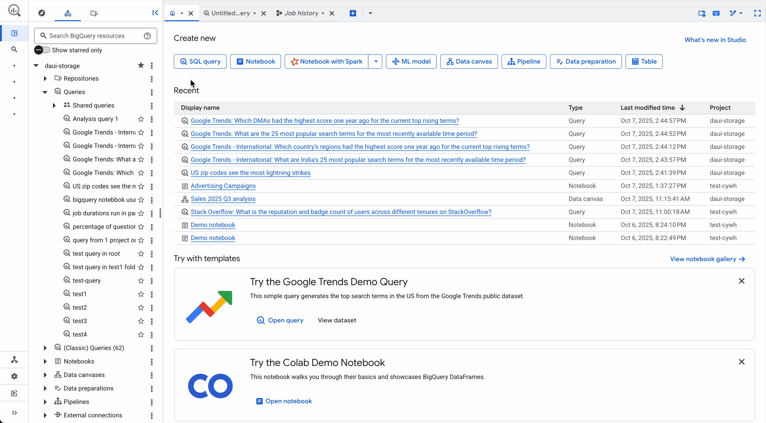 Demo 3 - Job history