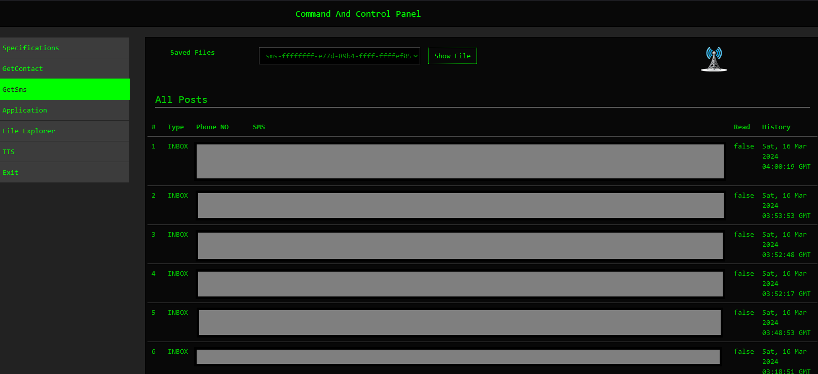 Figure 20 - SMS List.