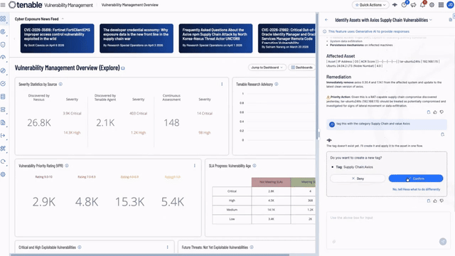 Using Tenable Hexa AI agentic AI to identify malicious versions of Axios compromised in supply chain attack in your environment