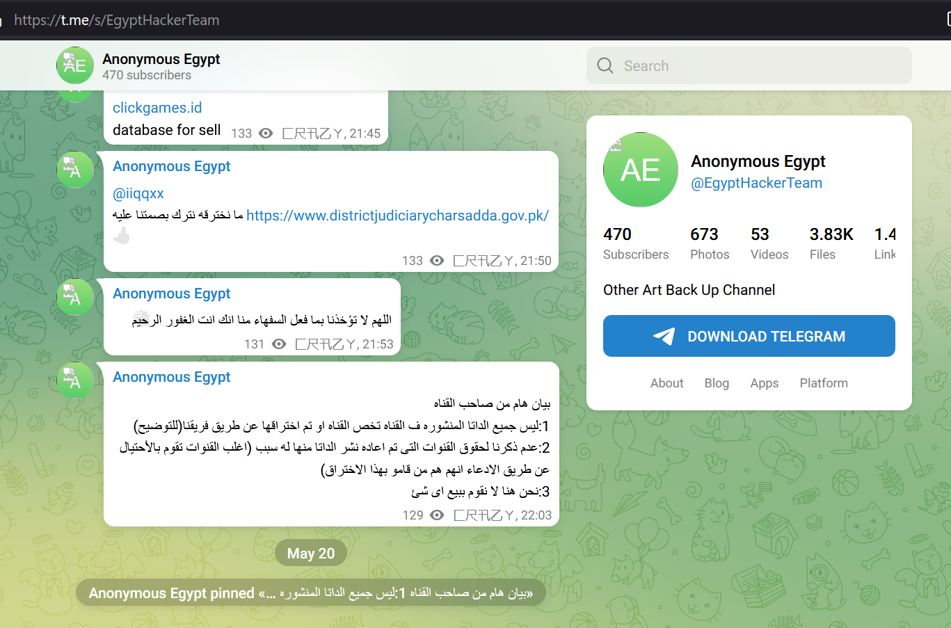 Figure 32 - Communication on a Telegram Channel.