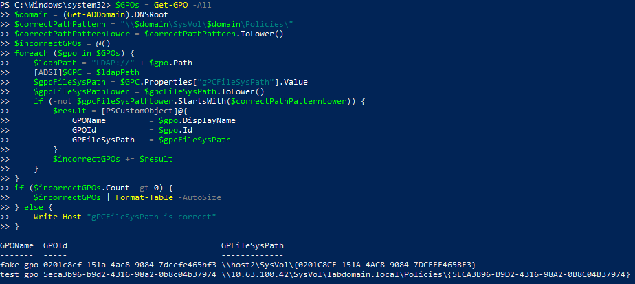 Example of the script's operation