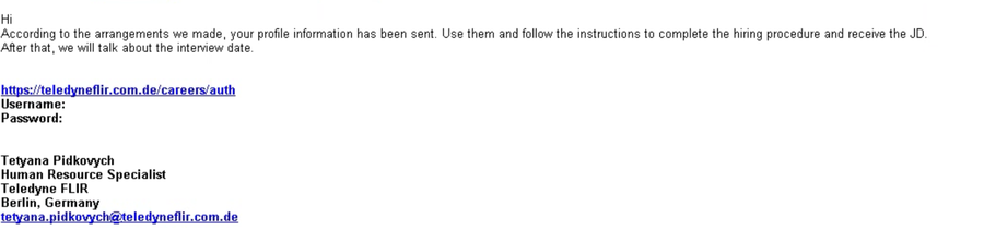 Hiring-themed spear-phishing email sent by UNC1549