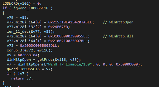 Figure 20 - Network communications using WinHTTP API and a sample
user agent.