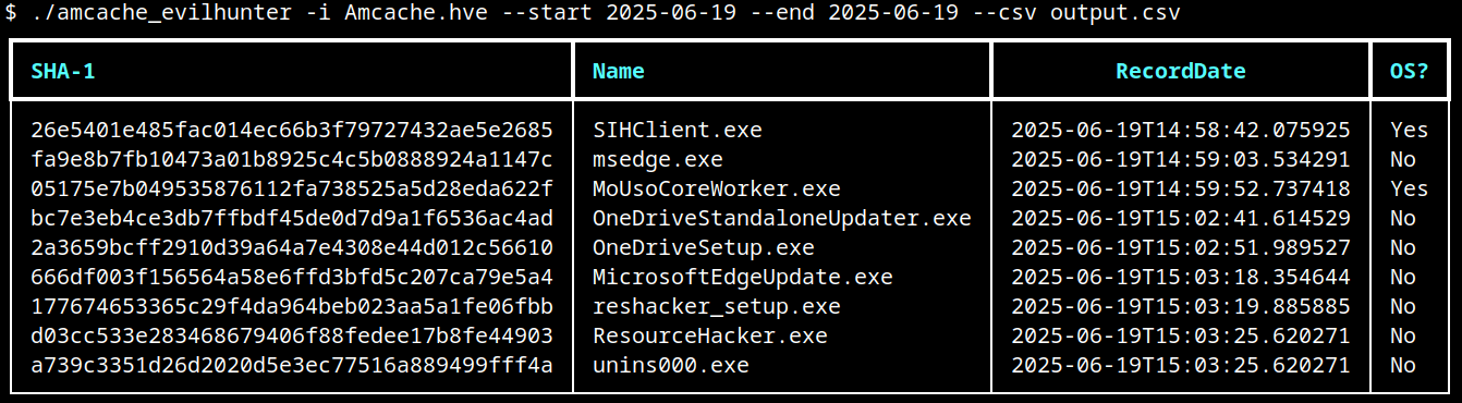 Basic usage of AmCache-EvilHunter