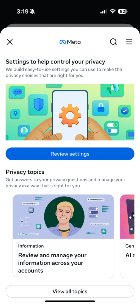 Meta/IG Accounts Center Screenshot