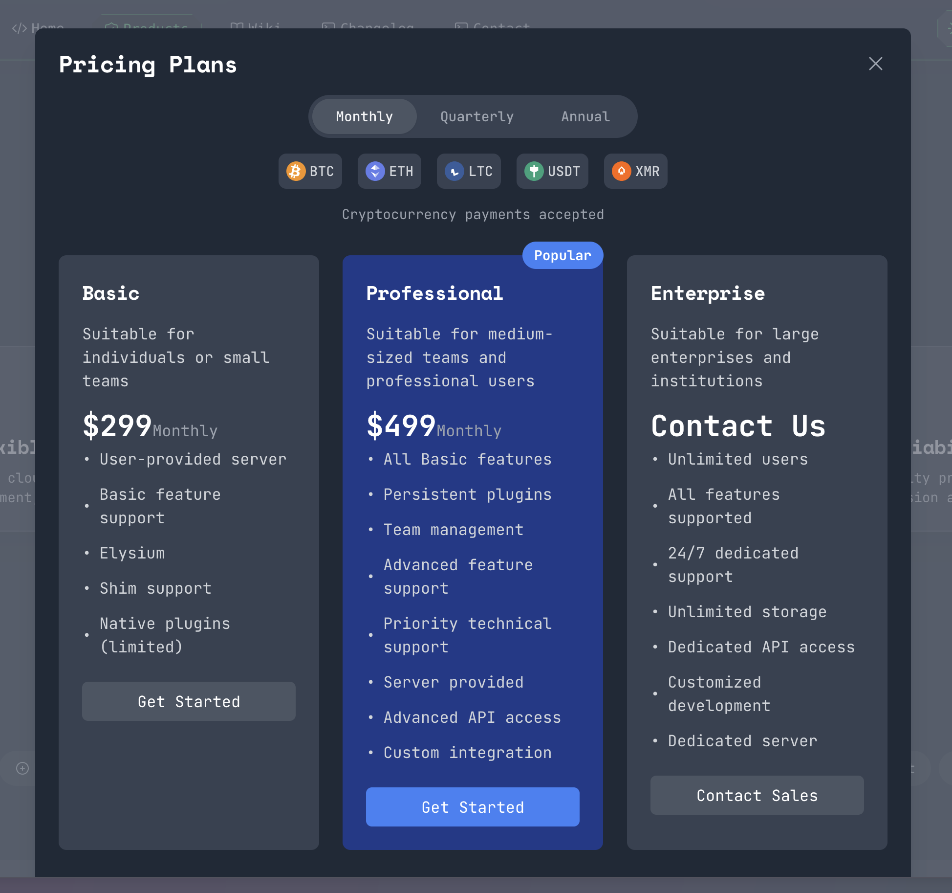 Figure 3 - The attackers’ website: pricing of Rhadamanthys