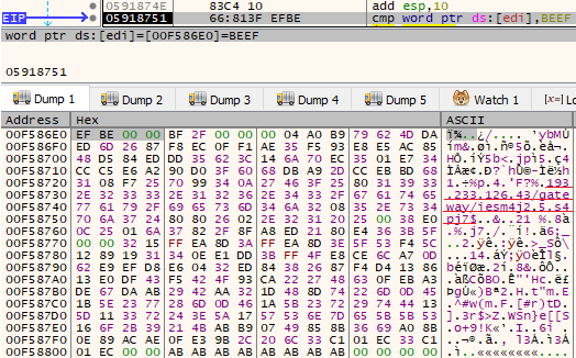Figure 7 - Rhadamanthys configuration in version 0.9 - the packed
format, starting with BE EF markers