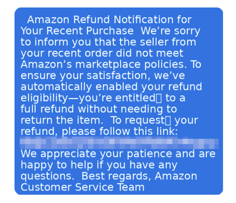 This shows a SMishing text from a fake Amazon. Companies won't text you like this.