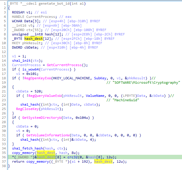 Figure X - the function generating the Bot ID, implemented inside the
Netclient module
