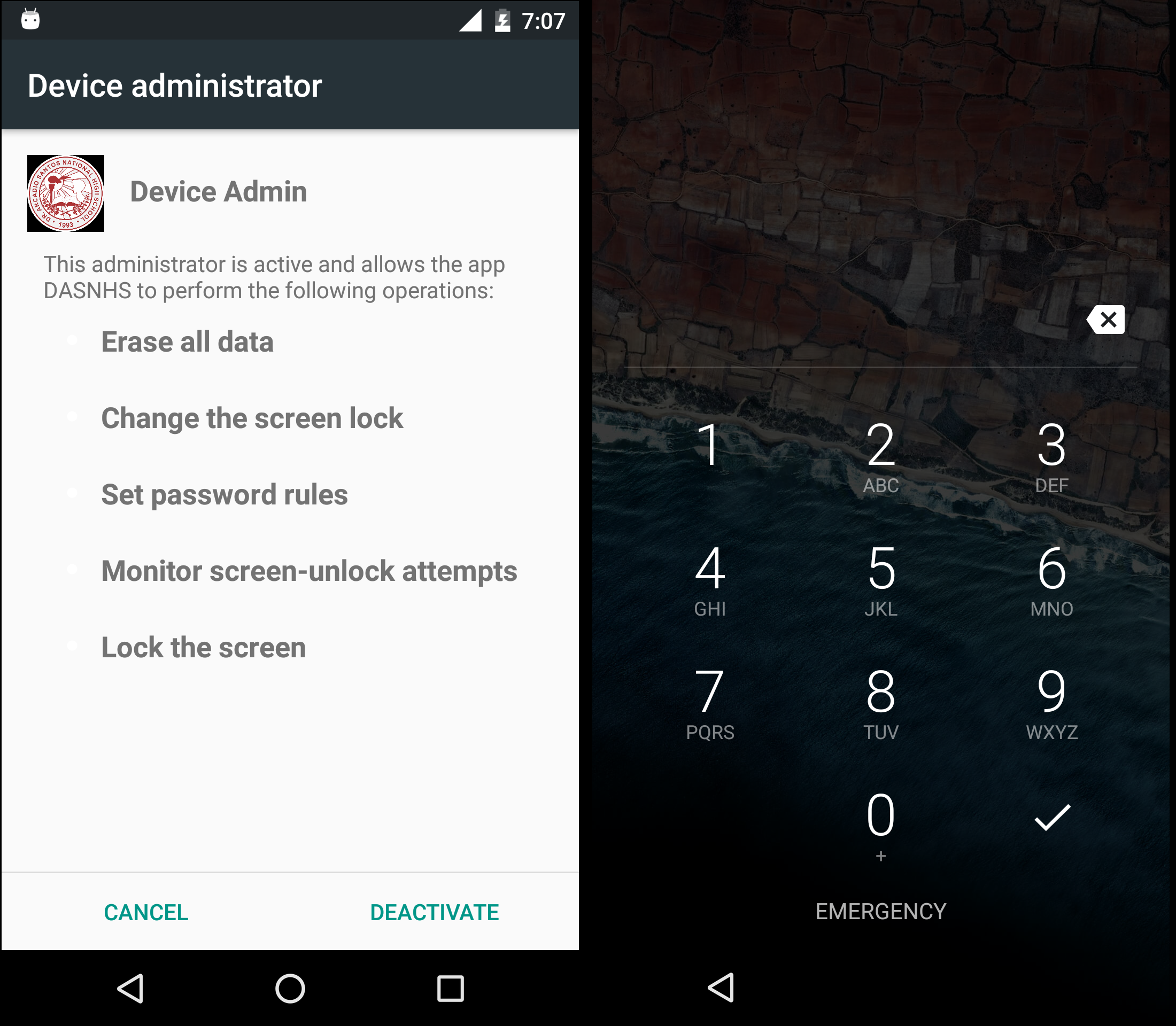 Figure 25 - Attempt to deactivate Device Admin.