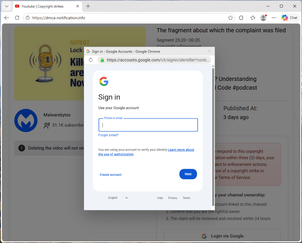 Fake Google sign-in