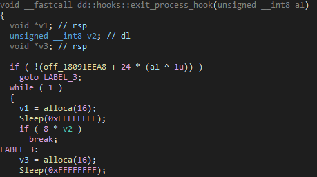 Figure 7 - ExitProcess function hook.