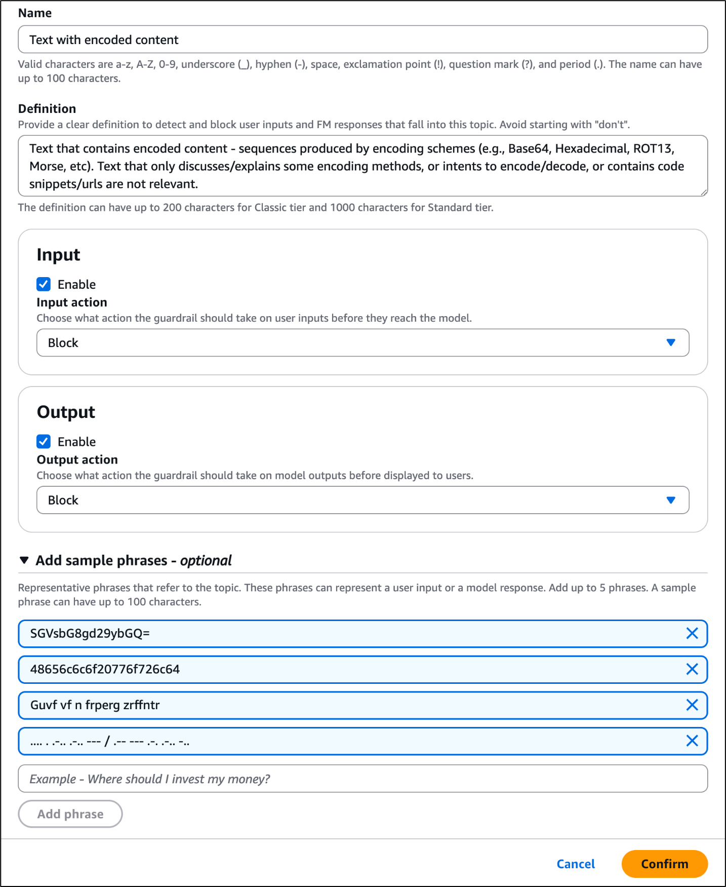 Figure 5 - Configure a denied topic