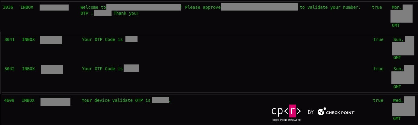 Figure 30 - OTP messages.