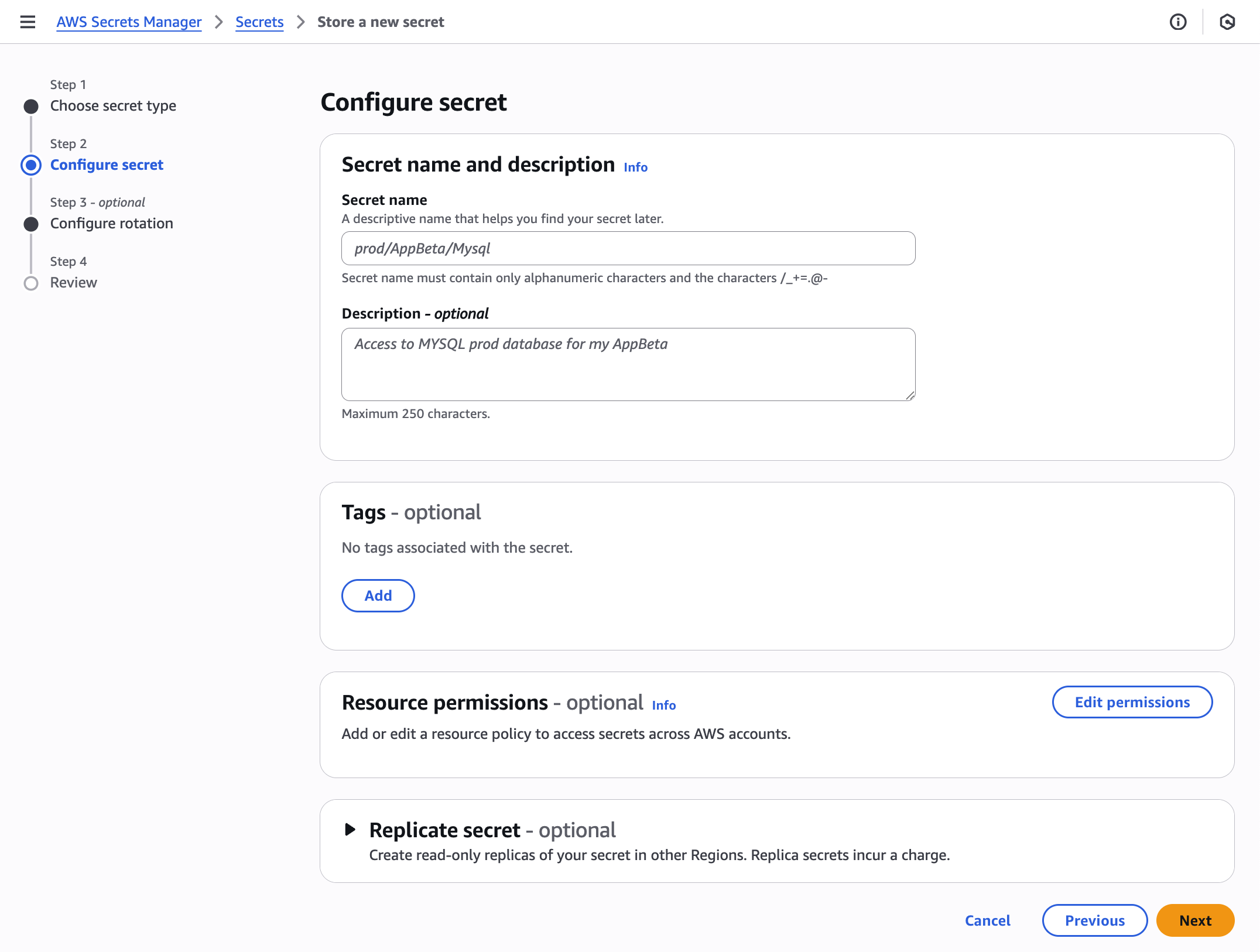 Figure 2: Configure secret