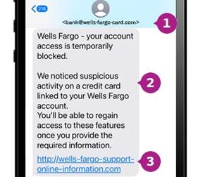 Mobile phone screen with an example of a text scam.