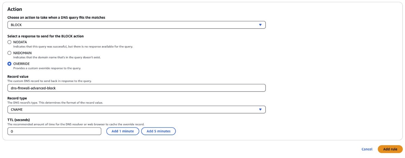 Figure 4: Configure actions for the rule