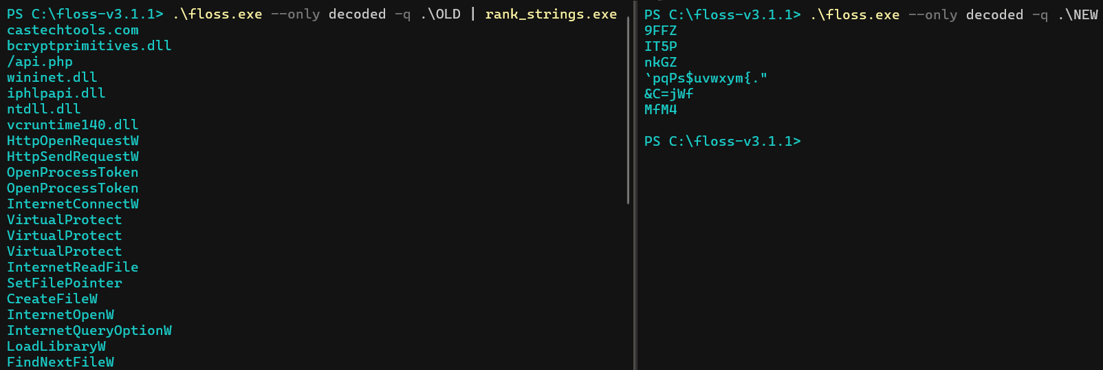 Figure 10 - WINELOADER FLOSS string deobfuscation: old vs. new
(unpacked samples).