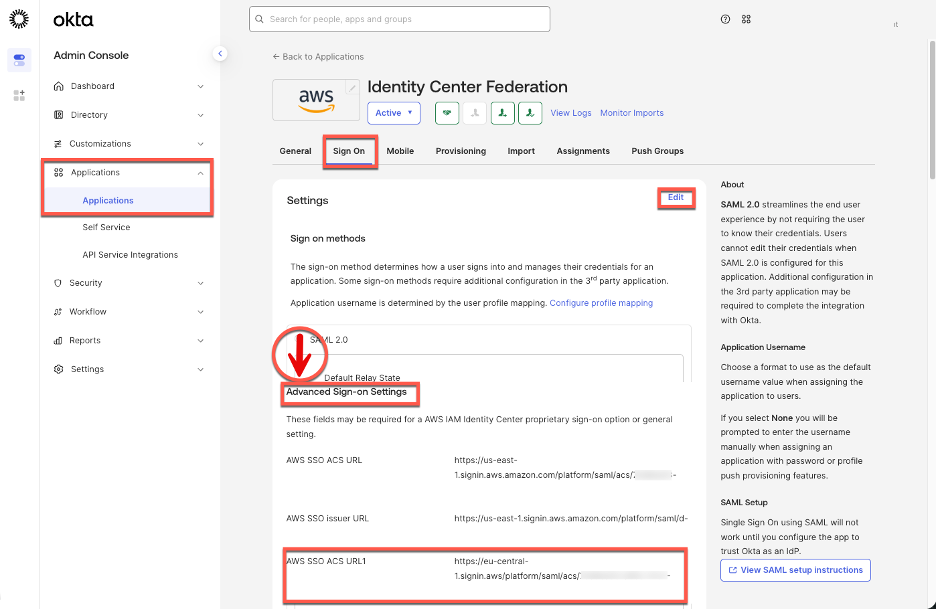 Figure 6 &ndash; Identity Center enterprise application configuration in Okta