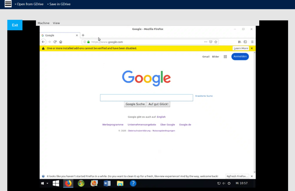 Virtual machine running in the browser