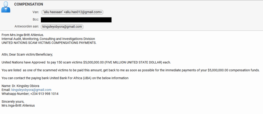 screenshot of email