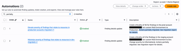 Figure 5: Review the descriptions of partially migrated automation rules